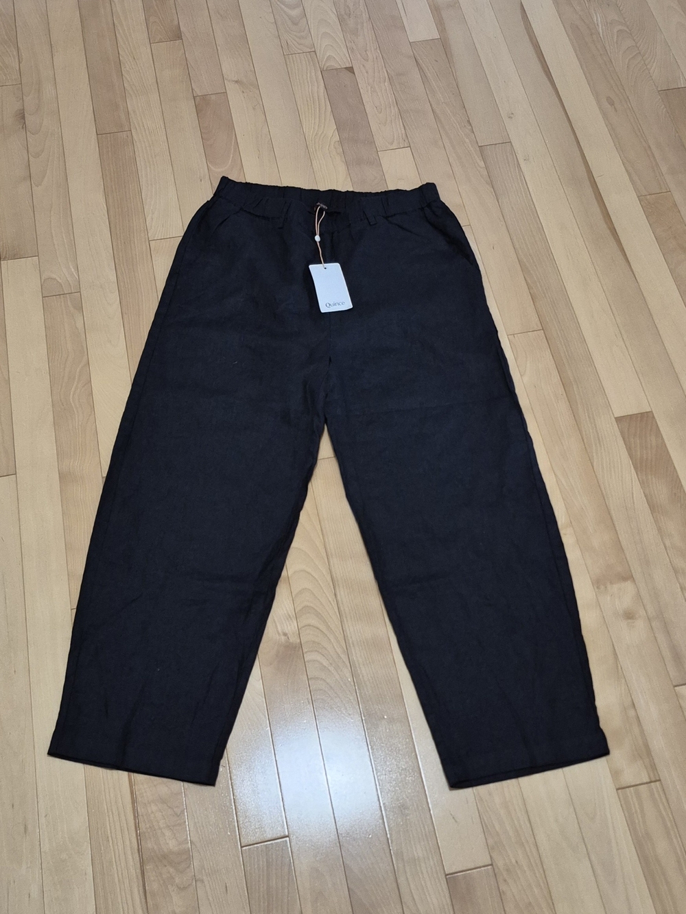 Quince Black Cropped Elastic-Waist Linen Pants NWT